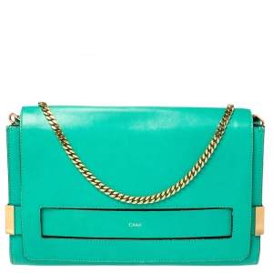 Pre Owned Chlor Green Leather Medium Elle Shoulder Bag