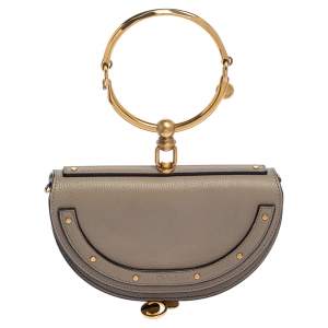 Pre Owned Chloe Taupe Leather Small Nile Bracelet Minaudiere Crossbody Bag 