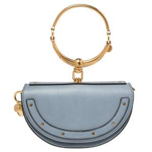 Pre Owned Chloe Blue Leather Small Nile Bracelet Minaudiere Crossbody Bag