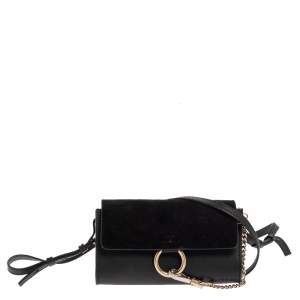 Pre Owned Chloe Black Leather and Suede Mini Faye Crossbody Bag