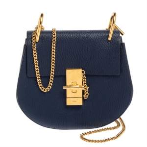 Pre Owned Chloe Blue Leather Small Drew Shoulder Bag
