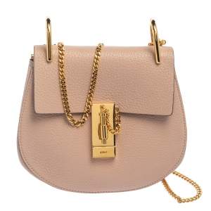 Pre Owned Chloe Powder Pink Leather Small Drew Shoulder Bag
