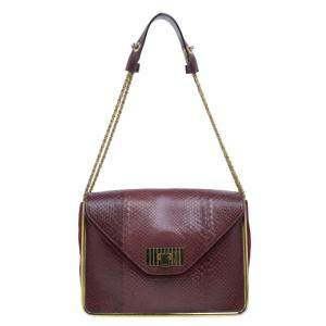 Pre Owned Chloe Burgundy Python Medium Sally Shoulder Bag