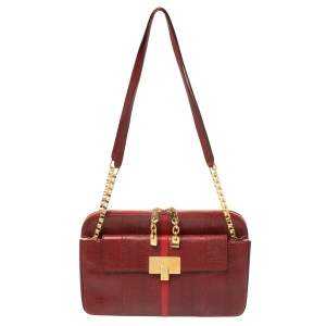 Pre Owned Chloe Maroon Python Embossed Leather Shoulder Bag