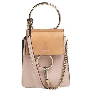 Pre Owned Chloé Peach Leather and Suede Mini Faye Crossbody Bag