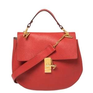 Pre Owned Chloe Red Grained Leather Large Drew Shoulder Bag