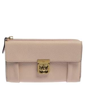 Pre Owned Chloe Pink Powder Leather Elsie Continental Wallet
