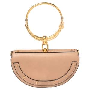 Pre Owned Chloe Beige Leather Small Nile Bracelet Minaudiere Crossbody Bag