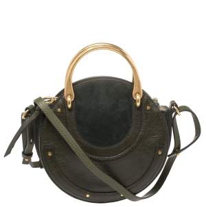 Pre Owned Chloe Olive Green Leather and Suede Pixie Round Crossbody Bag