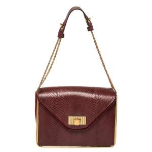 Pre Owned Chloe Burgundy Python and Suede Medium Sally Shoulder Bag
