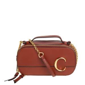 Pre Owned Chloé Tan Leather Mini C Vanity Shoulder Bag