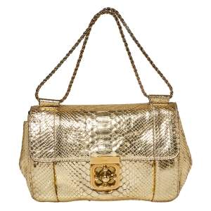 Pre Owned Chloé Metallic Gold Python Medium Elsie Shoulder Bag