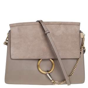 Pre Owned Chloe Beige Leather and Suede Medium Faye Shoulder Bag