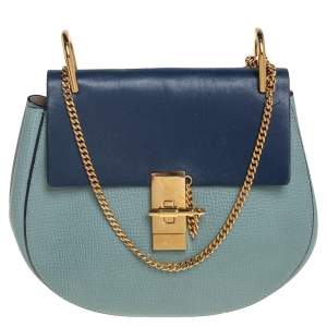 Pre Owned Chloe Two Tone Blue Leather Medium Drew Shoulder Bag