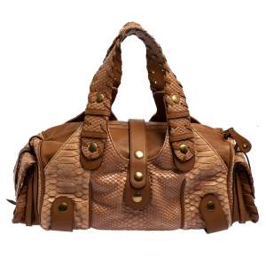 Pre Owned Chloe Beige/Brown Python and Leather Silverado Satchel
