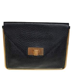 Pre Owned Chloe Black Pebbled Leather Sally Envelope Clutch