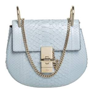 Pre Owned Chloé Fresh Blue Python Small Drew Shoulder Bag