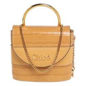 Pre Owned Chloe Beige Croc Embossed Leather Aby Lock Crossbody Bag