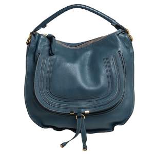 Pre Owned Chloe Steel Blue Leather Large Marcie Hobo