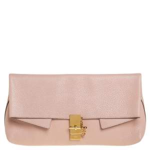 Pre Owned Chloe Powder Pink Grained Leather Drew Fold Over Clutch