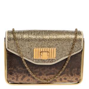Pre Owned Chloe Brown Karung, Sequins and Leather Small Sally Shoulder Bag