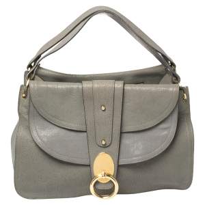 Pre Owned Chloe Grey Leather Flap Kathleen Satchel