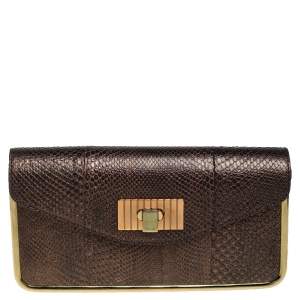 Pre Owned Chloe Brown Python Sally Clutch