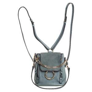 Chloe Blue Leather and Suede Mini Faye Backpack