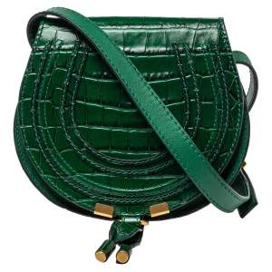 Pre Owned Chloe Green Croc Embossed Leather Mini Marcie Crossbody Bag