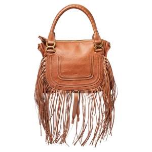 Pre Owned Chloe Brown Leather Medium Fringe Marcie Satchel