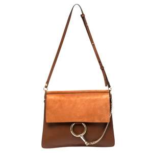 Pre Owned Chloe Cinnamon Brown Leather and Suede Medium Faye Shoulder Bag