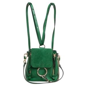 Chloe Green Leather and Suede Mini Faye Daye Backpack