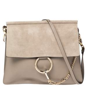 Pre Owned Chloe Grey Leather and Suede Medium Faye Shoulder Bag