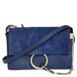 مملوكة مسبقًا حقيبة كتف كلوي فاي صغيرة سويدي و جلد أزرق 