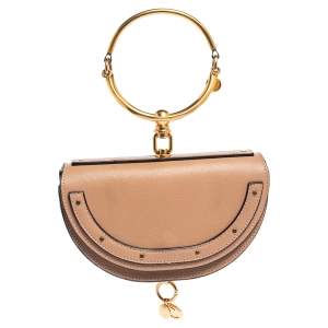 Pre Owned Chloe Beige Leather Small Nile Bracelet Minaudiere Crossbody Bag