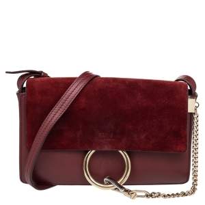 Pre Owned  Chloe Burgundy Leather And Suede Small Faye Shoulder Bag
