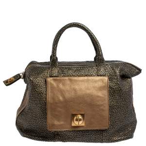 Pre Owned Chloe Black/Gold Textured Leather Side Zipped Satchel