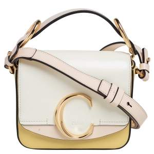 Pre Owned Chloe Multicolor Leather Mini C Double Carry Top Handle Bag