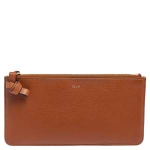 Pre Owned Chloé Brown Leather Zip Card case Wallet