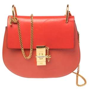 Pre Owned Chloe Coral Orange Leather Medium Drew Shoulder Bag