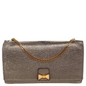 Pre Owned Chloe Metallic Leather Bow Detail Chain Shoulder Bag