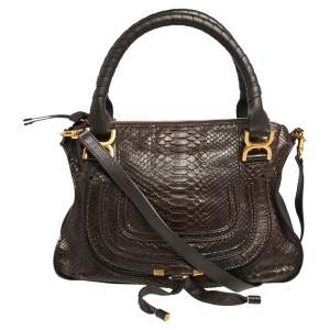 Pre Owned Chloe Choco Brown Python and Leather Medium Marcie Satchel