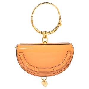 Pre Owned Chloe Orange Patent Leather Small Nile Bracelet Minaudiere Crossbody Bag