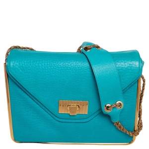 Chloe Blue Lagoon Pebbled Leather Limited Edition Medium Sally Flap Shoulder Bag