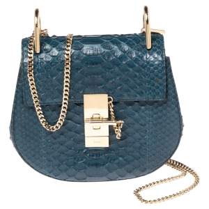 Pre Owned Chloe Blue Python Small Drew Shoulder Bag