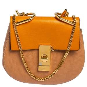 Pre Owned Chloé Peach/Mustard Leather Small Drew Crossbody Bag