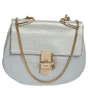 Pre Owned Chloe Metallic Silver Leather Medium Drew Shoulder Bag
