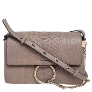 Pre Owned Chloe Grey Leather and Python Small Faye Shoulder Bag