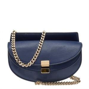 Pre Owned Chloe Blue Leather Georgia Shoulder Bag
