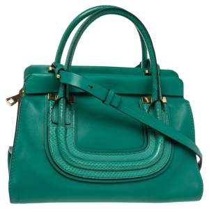 Pre Owned Chloe Green Leather and Snakeskin Trim Medium Everston Satchel